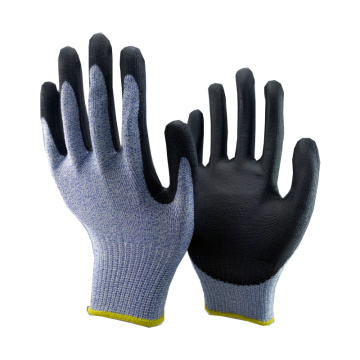 NMSAFETY Nylon et fibre de verre blanche et UHMWPE PU tremper sur des gants de paume / gants résistants aux coupures niveau 5 à vendre